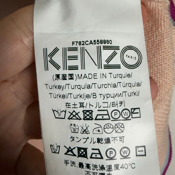 Kenzo Tiger Patch Pink Gray Colorblock Wool Cardigan Sweater Size Small - Picture 10 of 11